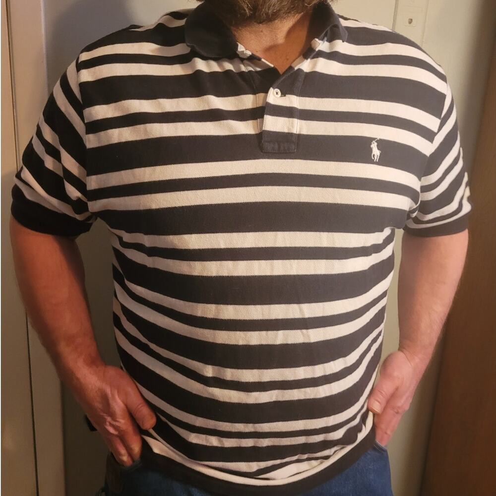 Vintage Polo Ralph Lauren Striped Rugby Shirt Black White XXL 90s Preppy Cotton